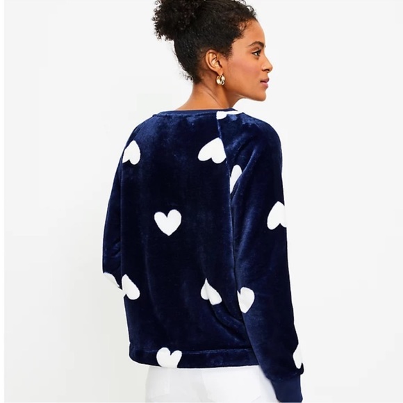 EUC LOFT Heart Velvet Sweatshirt -Blue with White Hearts - Picture 3 of 10